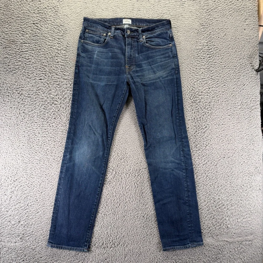 J.Crew 770 Jeans Mens 30x30 Blue Cotton Denim Straight Faded Whiskered Stretch